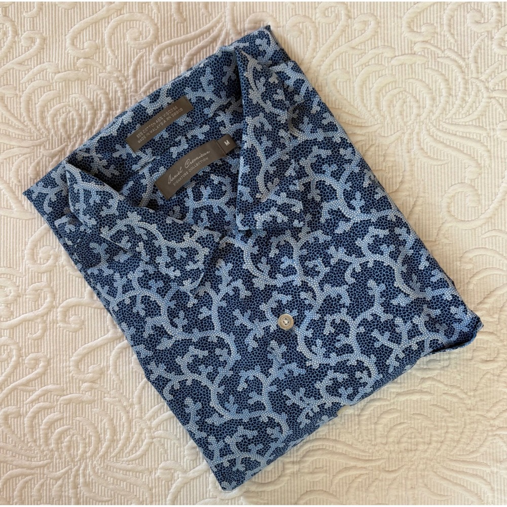 Daniel Cremieux Signature Collection Blue Coral Print Cotton Viscose Men Shirt M